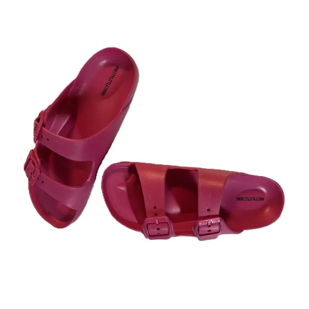 New In Bag PrettyLittleThing Bright Pink Wide Fit Buckle Footbed EVA Sliders-US5 - Picture 2 of 8